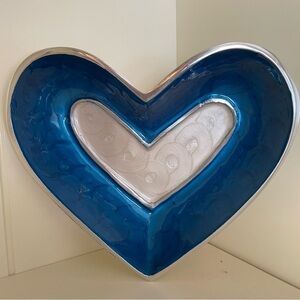 SouvNear Valentine’s Day Love Bowl Blue Heart Shaped Aluminum Serving Candy Dish